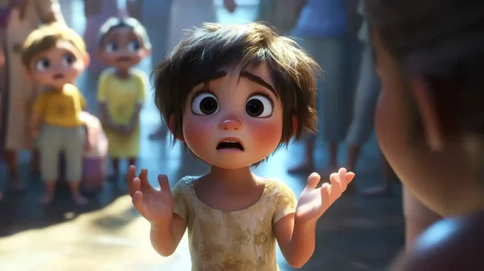 Enfant animé surpris dans une foule.