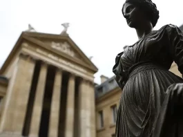 Statue devant bâtiment historique avec colonnes