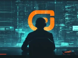 Illustration futuriste d'un pirate informatique volant des données de Boulanger